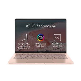 ASUS Zenbook 14/UX3480AA-OLED249W/U7-355/14"/2880x1800/24GB/512GB/Intel int/W11H/Pink/2R