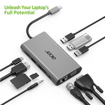 Acer USB-C Dongle 10-in-1 (PowerDelivery, HDMI, VGA, LAN, 3x USB, Card Reader, Audio)