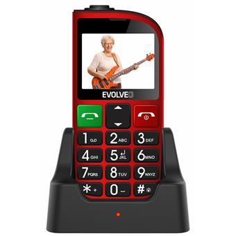 EVOLVEO EasyPhone FM, mobilní telefon pro seniory s nabíjecím stojánkem (červená barva)