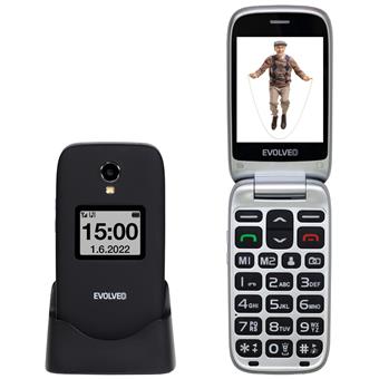 EVOLVEO EasyPhone FS, vyklápěcí telefon 2.8" pro seniory s nabíjecím stojánkem (černá barva)