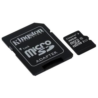 32GB microSDHC Kingston CL10 UHS-I 80R + SD adap.