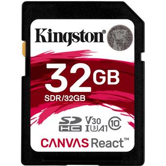 32GB SDHC Kingston Canvas React U3 V30 A1 100R/70W