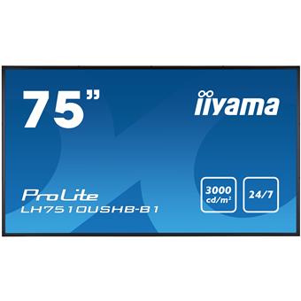 75" iiyama LH7510USHB-B1: IPS+, 4K, 3000cd/m2, 24/7, DVI, HDMI, DP, RS-232c, černý