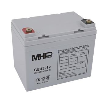 MHPower GE33-12 Gelový akumulátor 12V/33Ah, Terminál T2 - M6, Deep Cycle