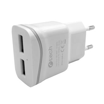 Nabíječka USB C-TECH UC-03, 2x USB, 2,1A, bílá