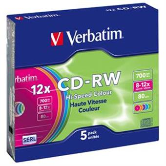 VERBATIM CD-RW(5-Pack)/Slim/Colours/12x/700MB