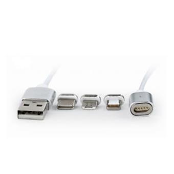 GEMBIRD magnetický kabel 3v1, 1m. střbrný