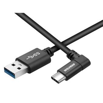 AVACOM datový a nabíjecí kabel USB - USB Type-C, 100cm, konektor v úhlu 90°, černý