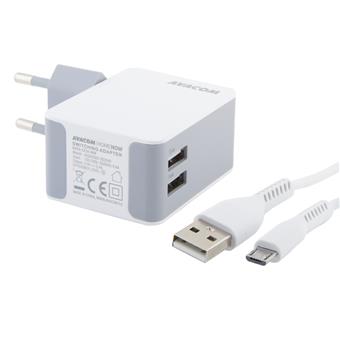 AVACOM HomeNOW síťová nabíječka 3,4A se dvěma výstupy, bílá barva (micro USB kabel)