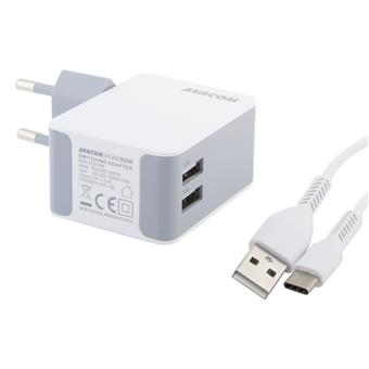 AVACOM HomeNOW síťová nabíječka 3,4A se dvěma výstupy, bílá barva (USB-C kabel)