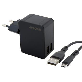 AVACOM HomeNOW síťová nabíječka 3,4A se dvěma výstupy, černá barva (micro USB kabel)