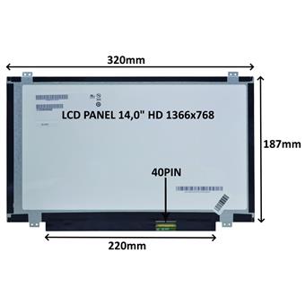 LCD PANEL 14,0" HD 1366x768 40PIN MATNÝ / ÚCHYTY HORE A DOLE