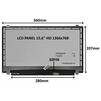 LCD PANEL 15,6" HD 1366x768 30PIN LESKLÝ / ÚCHYTY NAHOŘE A DOLE