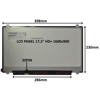 LCD PANEL 17,3" HD+ 1600x900 30PIN MATNÝ / ÚCHYTY NAHOŘE A DOLE
