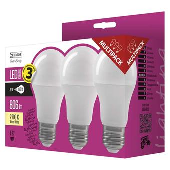 EMOS LED ŽÁROVKA CLASSIC A60 9W E27 teplá bílá 3ks