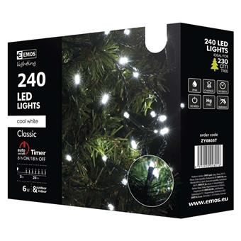 Vánoční řetěz 240 LED - 24m, stud.bílá+časovač