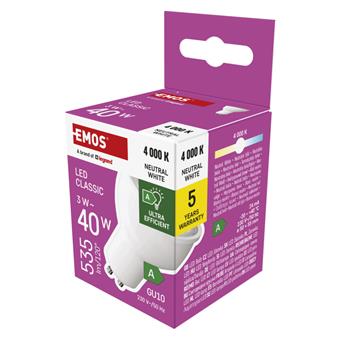 EMOS LED CLS MR16 3W(40W) 535lm GU10 NW A CLASS