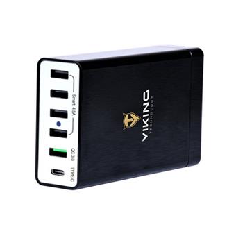 VIKING USB Rozbočovač Smart charger QC3.0, Hliník, Černá