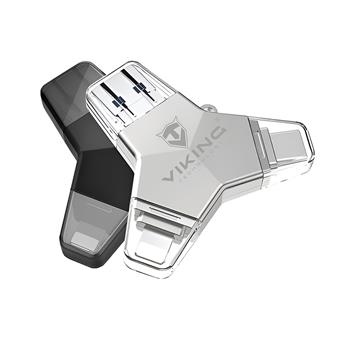 VIKING USB FLASH DISK 3.0 4v1 64GB, S KONCOVKOU APPLE LIGHTNING, USB-C, MICRO USB, USB3.0, čierna