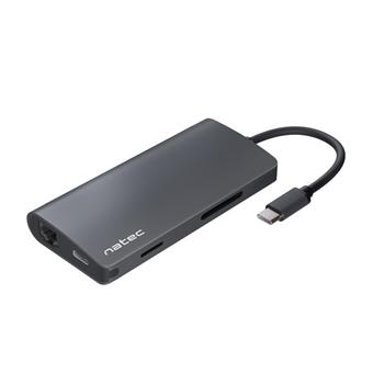 Natec multiport adaptér FOWLER 2 USB-C PD, 3X USB 3.0, HDMI 4K, RJ45, USB-C, SD, MICRO SD