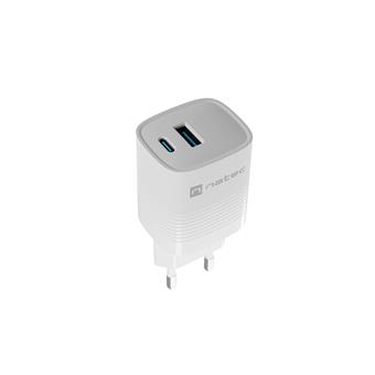 Universální USB nabíječka Natec RIBERA GaN 30W, 1X USB-A, 1X USB-C, Bílá
