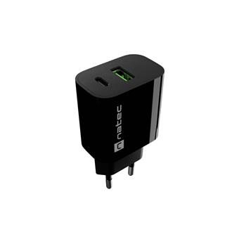 Univerzálna nabíjačka Natec RIBERA 20 W, 1X USB-A + 1X USB-C, čierna