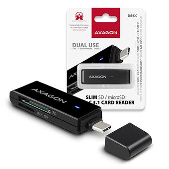AXAGON CRE-S2C, USB 3.1 Type-C - externí SLIM čtečka 2-slot SD/microSD, podpora UHS-I