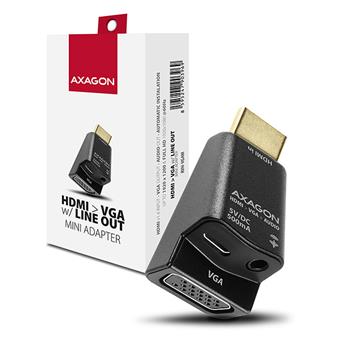 AXAGON RVH-VGAM, HDMI -> VGA MINI redukce / adaptér, FullHD, audio výstup, micro USB nap. konektor