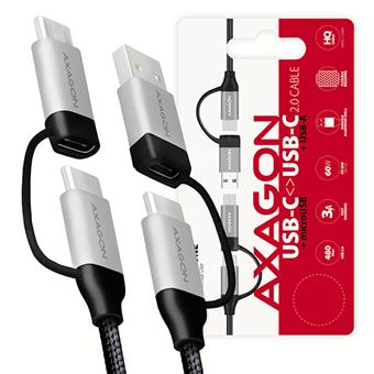 AXAGON BUCMM-CAM10, 4in1 kabel USB-C/Micro USB <-> USB-C/USB-A, 1m, 3A, PD 60W