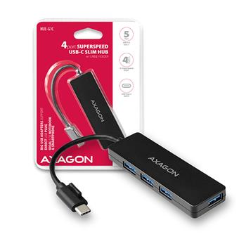 AXAGON HUE-G1C, 4x USB 3.2 Gen 1 SLIM hub, kabel Type-C 14cm napevno