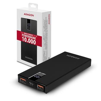 AXAGON PWB-L10QC, ALU SLIM Powerbanka Li-pol 10000mAh, 2x QC3.0 výstup, USB-C PD vstup/výstup, LCD d