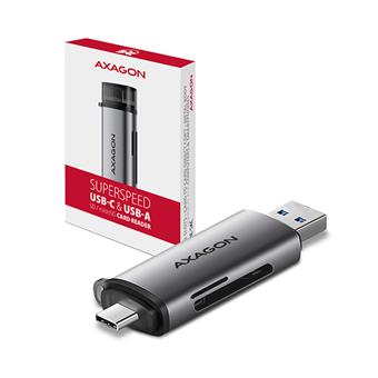 AXAGON CRE-SAC, USB3.2 Gen 1 Type-C + Type-A externí čtečka karet SD/microSD, podpora UHS-I