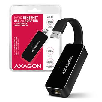 AXAGON ADE-XR, USB 2.0 - Fast Ethernet síťová karta, auto instal, černá