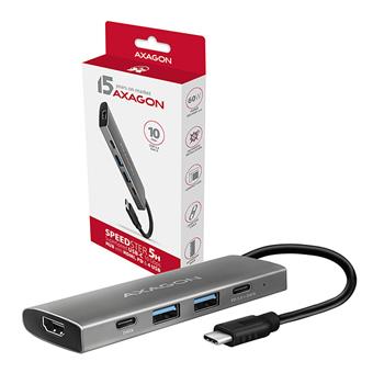 AXAGON HMC-5G2, USB-C 3.2 Gen 2 10 Gb/s hub, porty HDMI 4K/30Hz + 2x USB-A + 2x USB-C, PD 60W, kabel