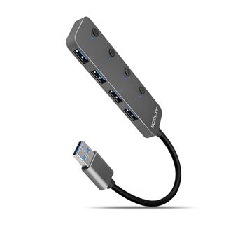 AXAGON HUE-MSA, 4x USB 3.2 Gen 1 SWITCH hub, kovový, micro USB nap. konektor, kabel USB-A 20cm