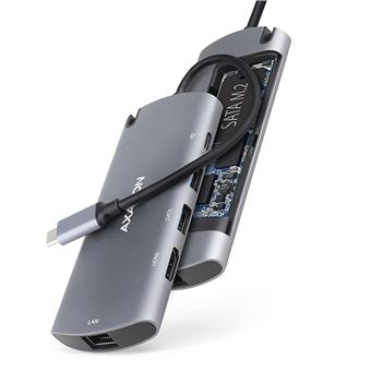 AXAGON HMC-6M2, USB 3.2 Gen 1 hub, 2x USB-A, HDMI, RJ-45 GLAN, SATA M.2, PD 100W, kábel USB-C 18cm
