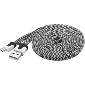 PremiumCord Kabel micro USB 2.0, A-B 2m, plochý textilní kabel, černo-bílý