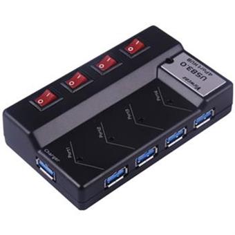 PremiumCord USB 3.0 Superspeed HUB 4-portový s napájením, vypínačem portu