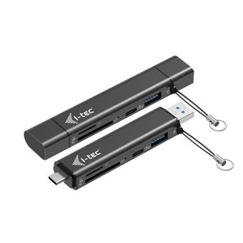 i-tec USB-C/USB-A Dongle SD/microSD karta reader + 2x USB port (1x USB-A, 1x USB-C)