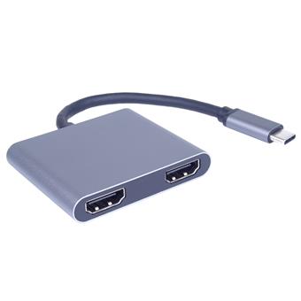 PremiumCord MST adaptér USB-C na 2x HDMI, USB3.0, PD, rozlišení 4K a FULL HD 1080p