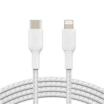 BELKIN kabel oplétaný USB-C - Lightning, 1m, bílý