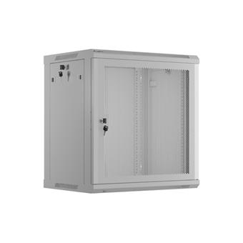 NÁSTĚNNÁ INSTALAČNÍ SKŘÍŇ 19" 12U 600X450 ŠEDÉ PERFOROVANÉ DVEŘE - PLOCHÉ BALENÍ