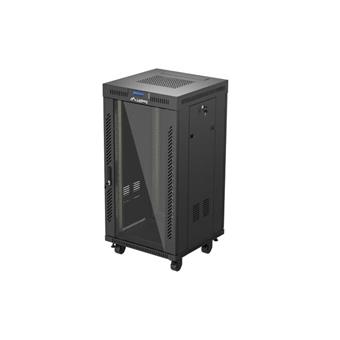 19" VOĽNE STOJÚCA RACKOVÁ SKRIŇA 22U 600X600 ČIERNE SKLENENÉ DVERE LANBERG (PLOCHÉ BALENIE) V2