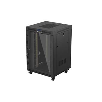 19" VOĽNE STOJÚCA RACKOVÁ SKRIŇA 22U/800X800 (FLAT PACK) S PRESKLENÝMI DVERAMI LCD ČIERNA LANBERG V2