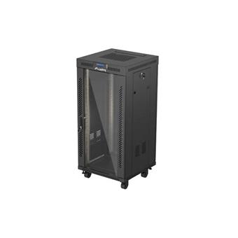 19" VOLNĚ STOJÍCÍ RACKOVÁ SKŘÍŇ 24U 600X600 ČERNÉ SKLENĚNÉ DVEŘE LCD LANBERG (FLAT PACK) V2