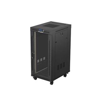 19" VOLNĚ STOJÍCÍ RACKOVÁ SKŘÍŇ 24U 600X800 ČERNÉ SKLENĚNÉ DVEŘE LCD LANBERG (FLAT PACK) V2