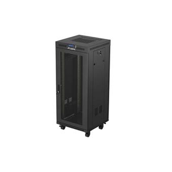 19" VOĽNE STOJÚCA RACKOVÁ SKRIŇA 27U/600X600 (FLAT PACK) SO SIEŤOVANÝMI DVERAMI LCD ČIERNA LANBERG V2