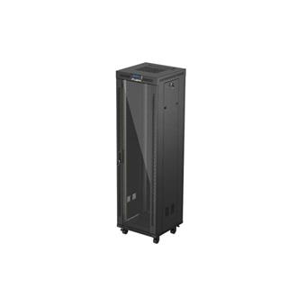 19" VOĽNE STOJÚCA RACKOVÁ SKRIŇA 42U/600X600 (FLAT PACK) S PRESKLENÝMI DVERAMI LCD ČIERNA LANBERG V2