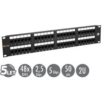 19" patch panel Solarix 48 x RJ45 CAT5E UTP 150 MHz černý 2U SX48-5E-UTP-BK