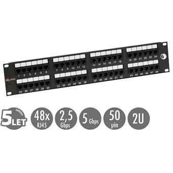 19" patch panel Solarix 48 x RJ45 CAT6 UTP 350 MHz černý 2U SX48-6-UTP-BK